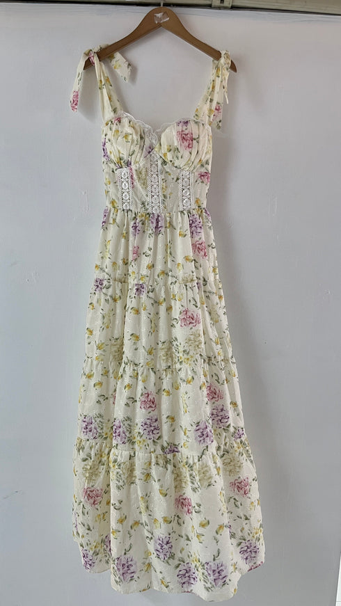Spring Embroider Tie Straps Tiered Sundresses